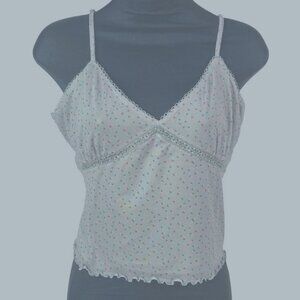 Abound Womens Mesh Lace Blooming Rose Print Camisole  Lg Green & Pink NWT